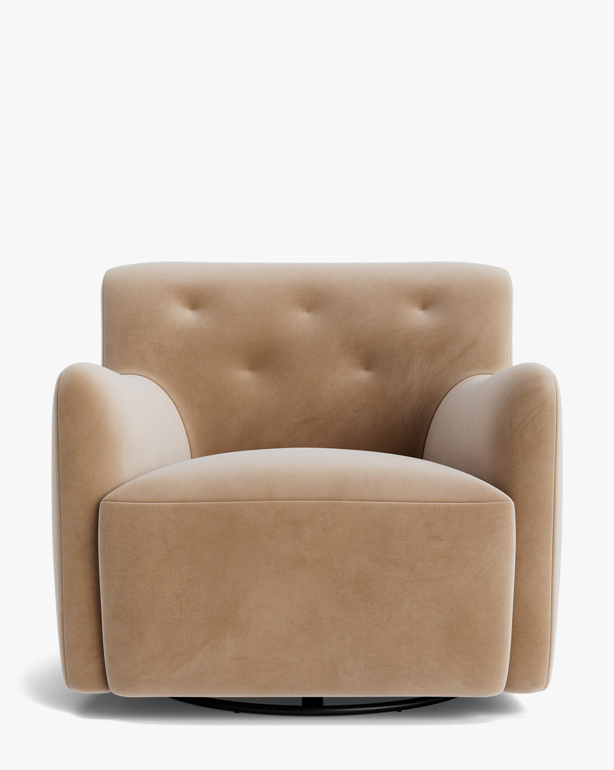Fauteuil lounge pivotant en velours peluche sculptural avec douceur enveloppante pour salon