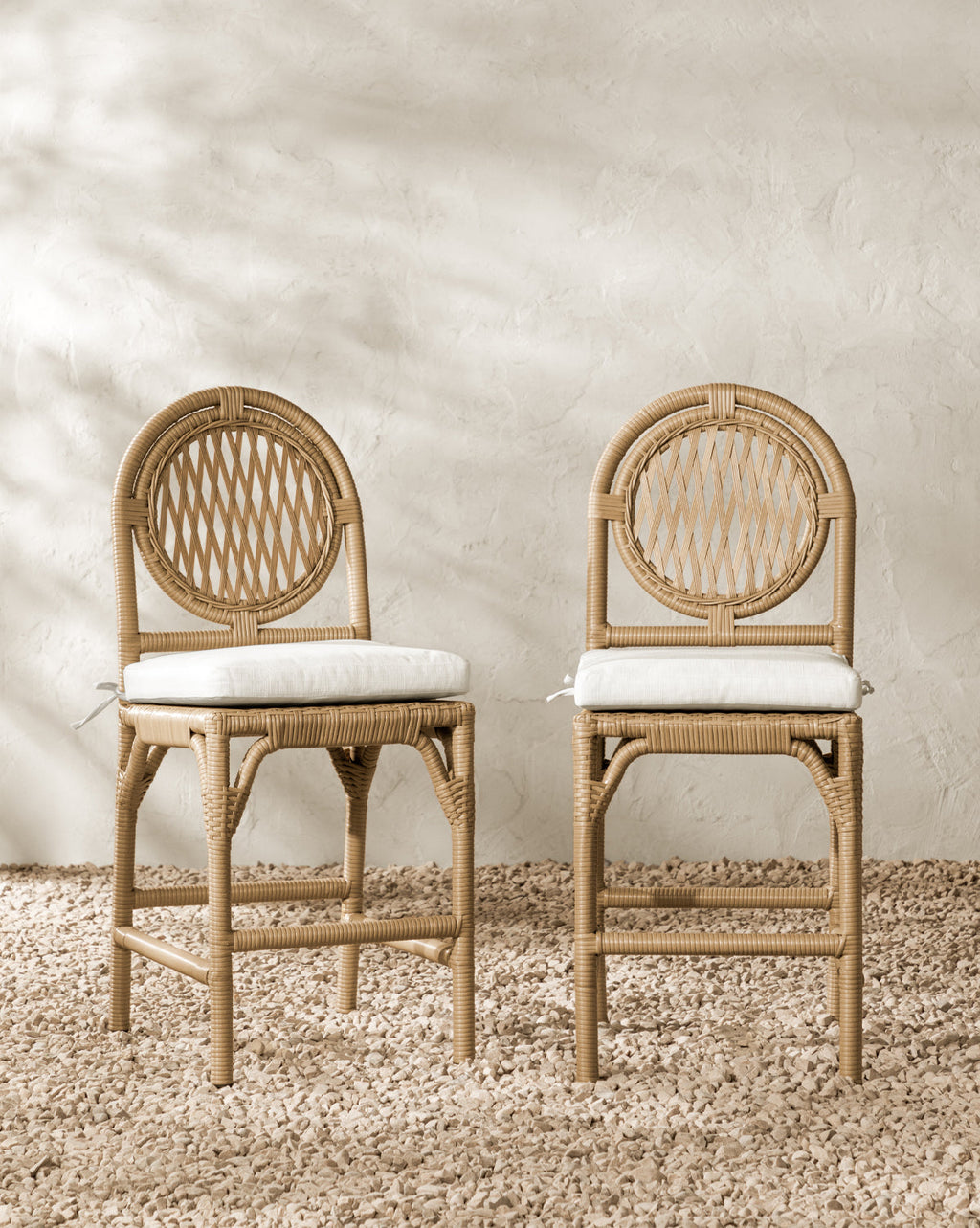 Tabouret de comptoir en osier toutes saisons pour salle à manger avec coussin en tissu haute performance