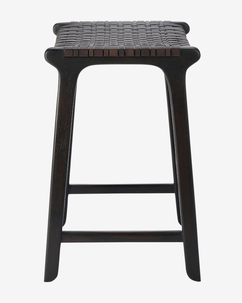 Tabouret de comptoir en teck foncé et cuir pleine fleur pour salle à manger, style contemporain