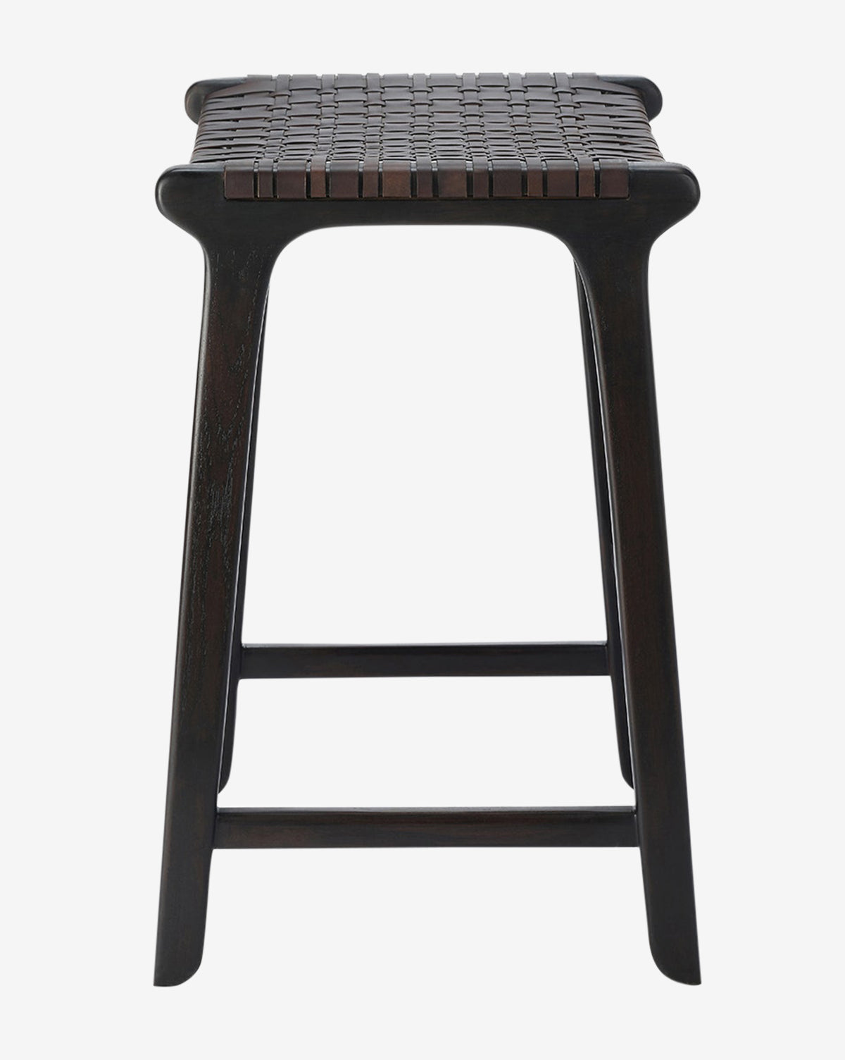Tabouret de comptoir en teck foncé et cuir pleine fleur pour salle à manger, style contemporain