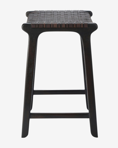 Tabouret de comptoir en teck foncé et cuir pleine fleur pour salle à manger, style contemporain