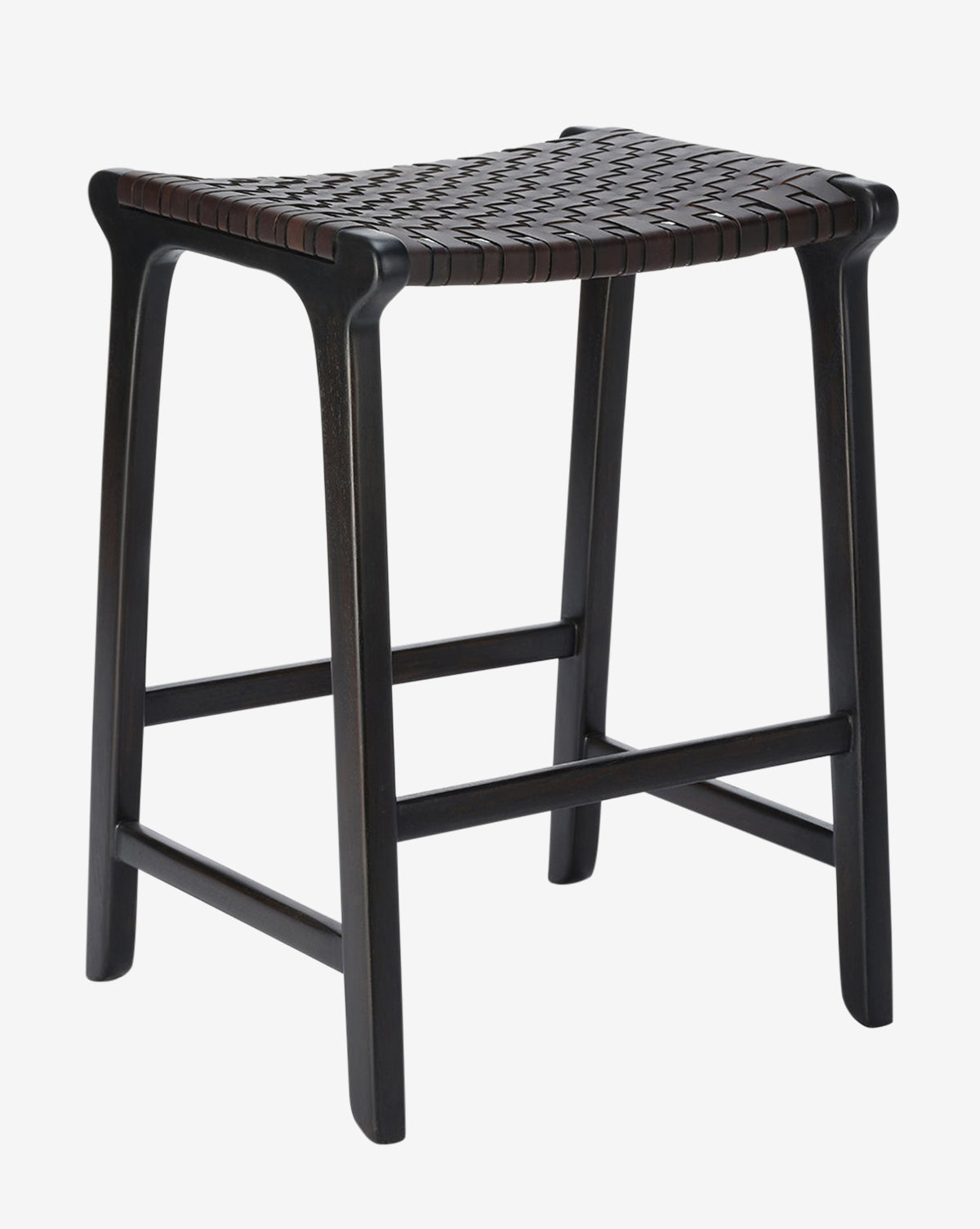 Tabouret de comptoir en teck foncé et cuir pleine fleur pour salle à manger, style contemporain