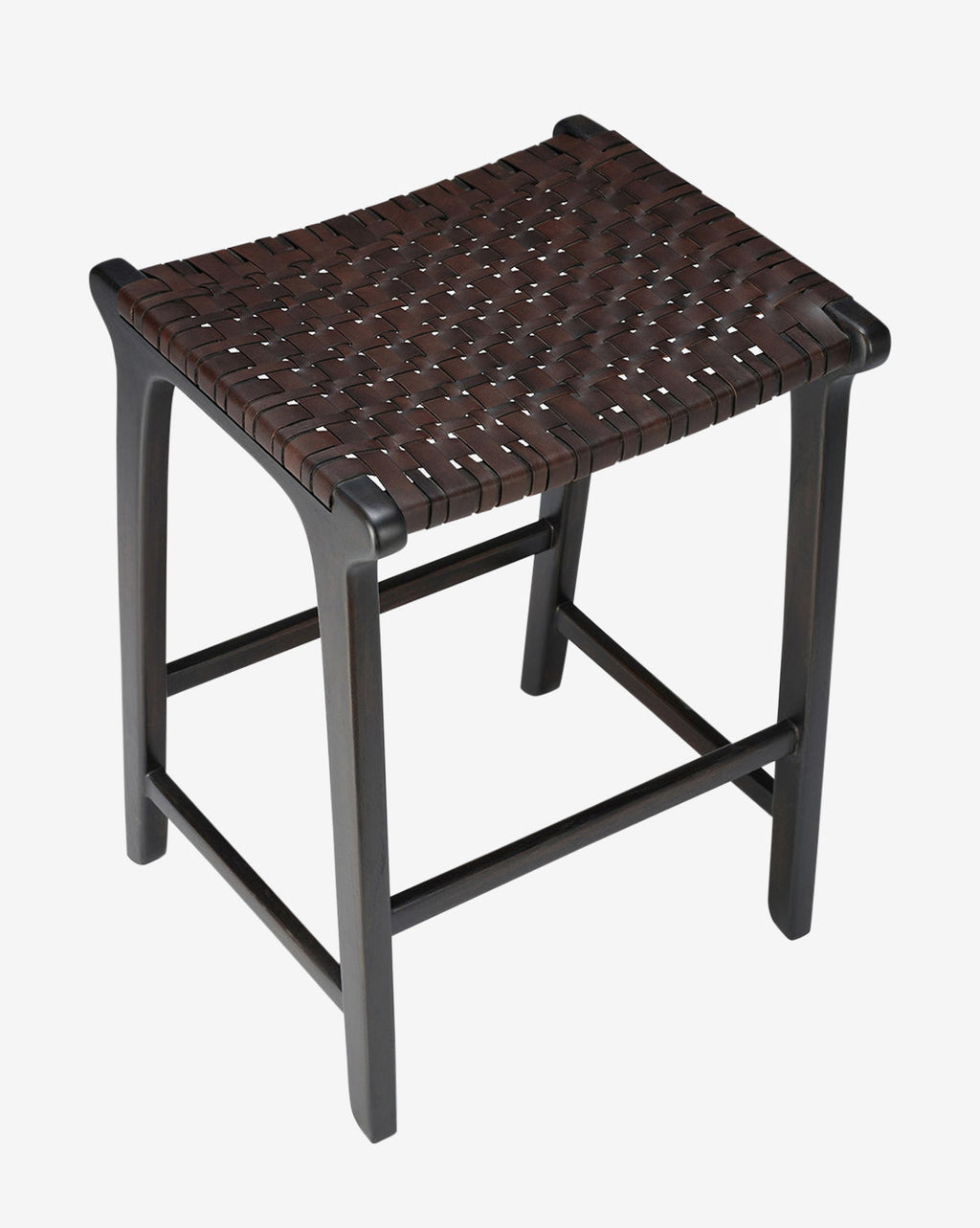 Tabouret de comptoir en teck foncé et cuir pleine fleur pour salle à manger, style contemporain