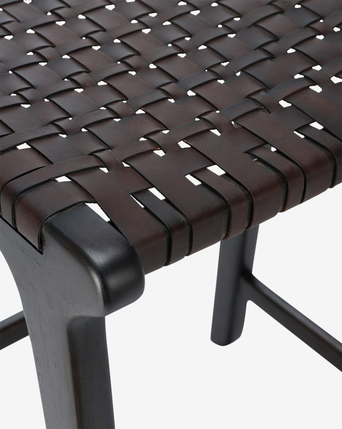 Tabouret de comptoir en teck foncé et cuir pleine fleur pour salle à manger, style contemporain