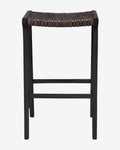 Tabouret de comptoir en teck foncé et cuir pleine fleur pour salle à manger, style contemporain