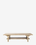 Table basse en chêne blanc rustique avec finition vieillie et structure de style ferme pour salon