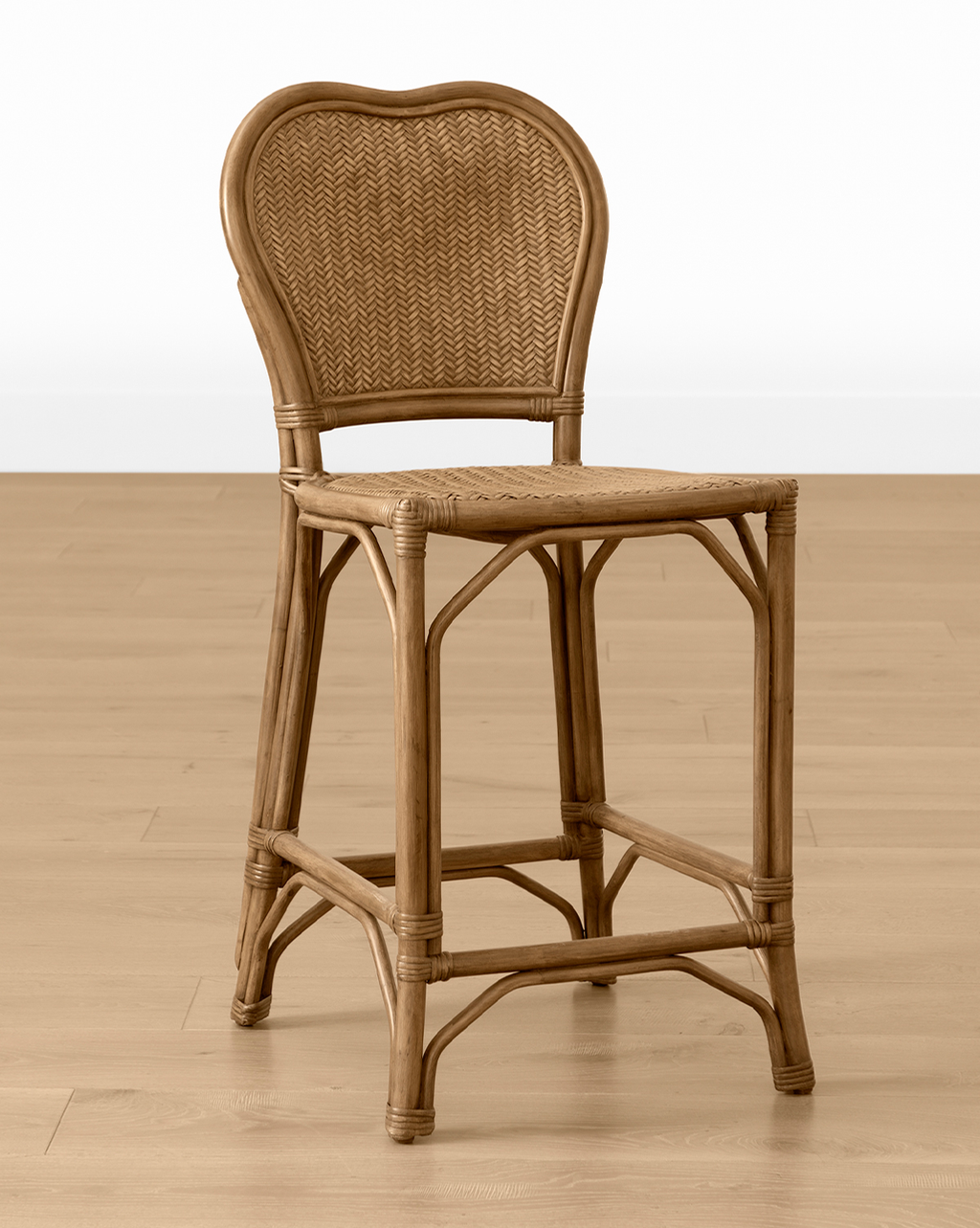 Tabouret de comptoir européen en rotin et lin de performance avec assise tissée artisanale pour salle à manger