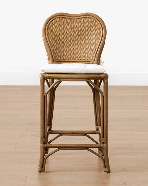 Tabouret de comptoir européen en rotin et lin de performance avec assise tissée artisanale pour salle à manger