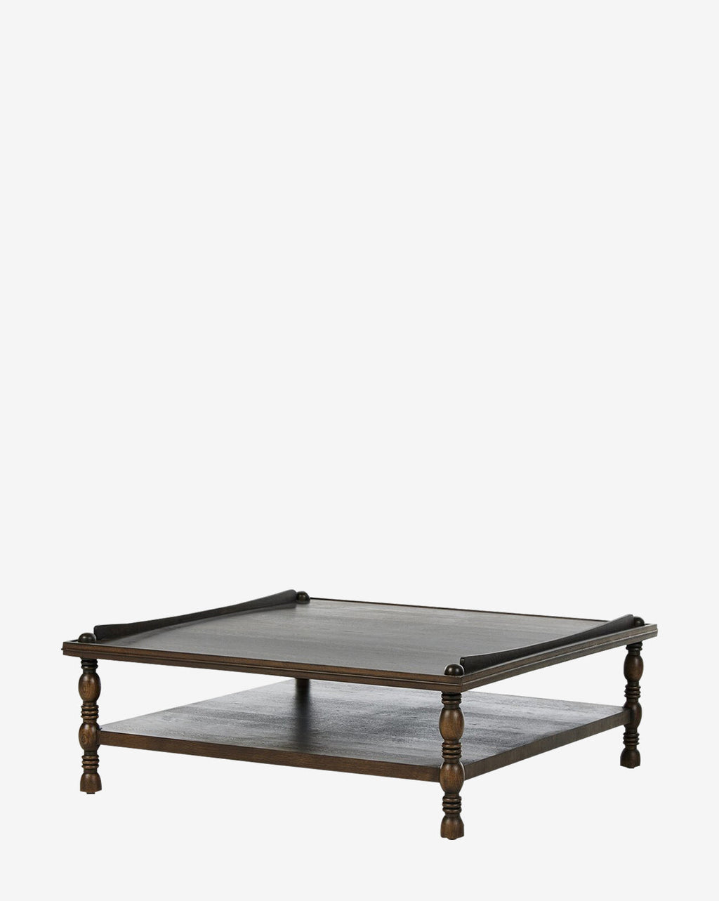 Table basse en placage de chêne d'inspiration antique avec rangement à deux niveaux pour le salon