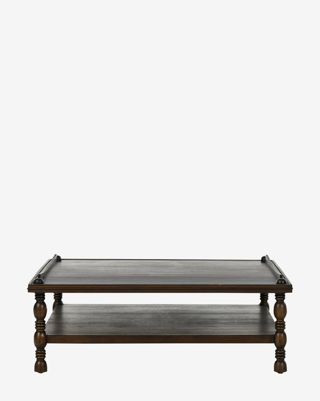 Table basse en placage de chêne d'inspiration antique avec rangement à deux niveaux pour le salon