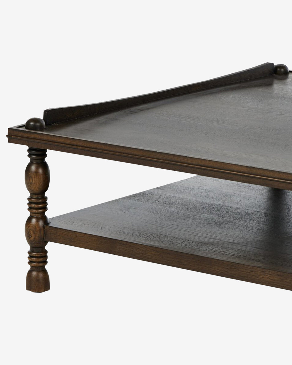 Table basse en placage de chêne d'inspiration antique avec rangement à deux niveaux pour le salon