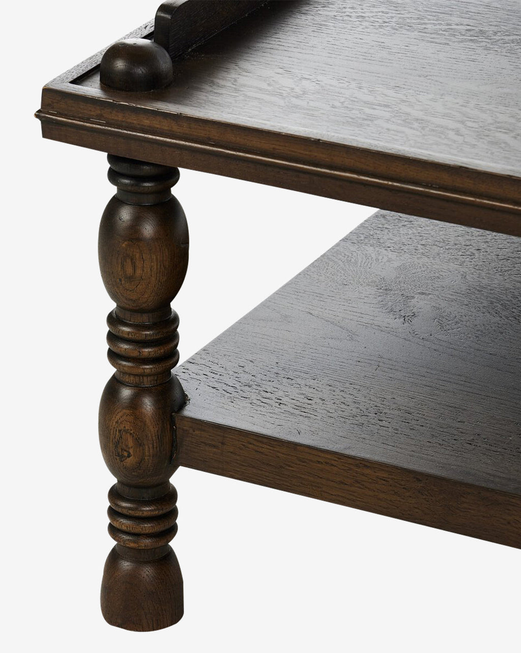 Table basse en placage de chêne d'inspiration antique avec rangement à deux niveaux pour le salon