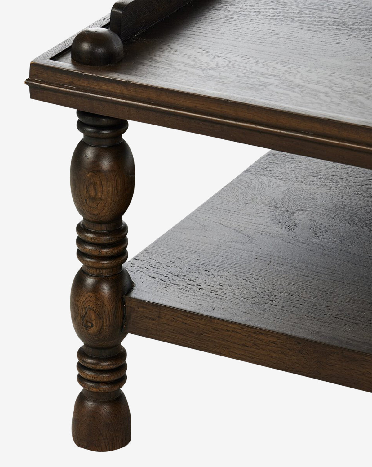 Table basse en placage de chêne d'inspiration antique avec rangement à deux niveaux pour le salon