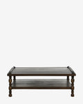 Table basse en placage de chêne d'inspiration antique avec rangement à deux niveaux pour le salon