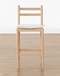 Tabouret de comptoir en chêne blanc naturel et lin avec coussin à nouer pour salle à manger