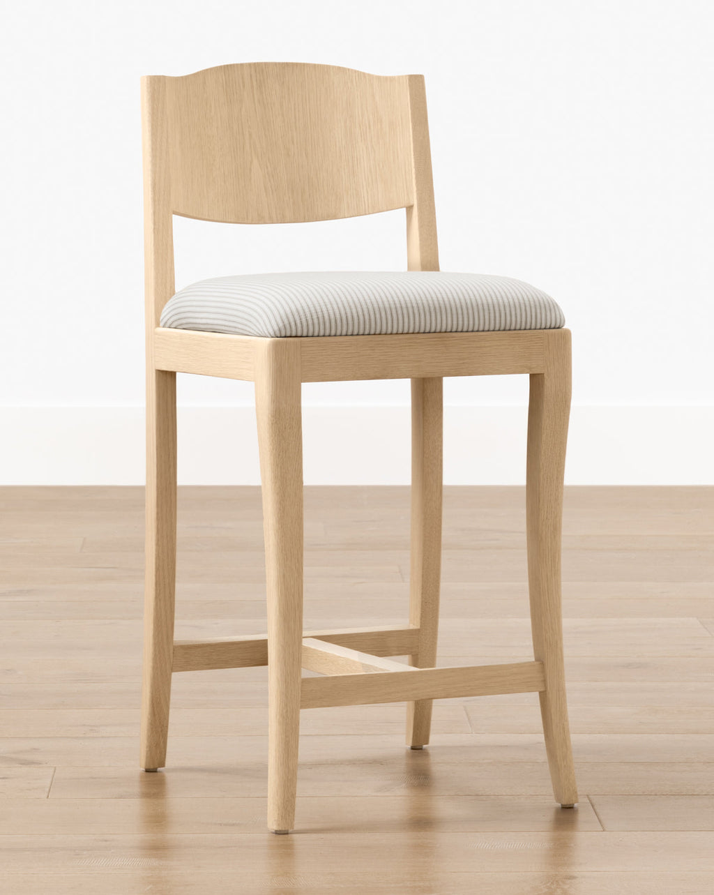 Tabouret de comptoir moderne en chêne blanc avec détails incurvés et revêtement performant pour salle à manger