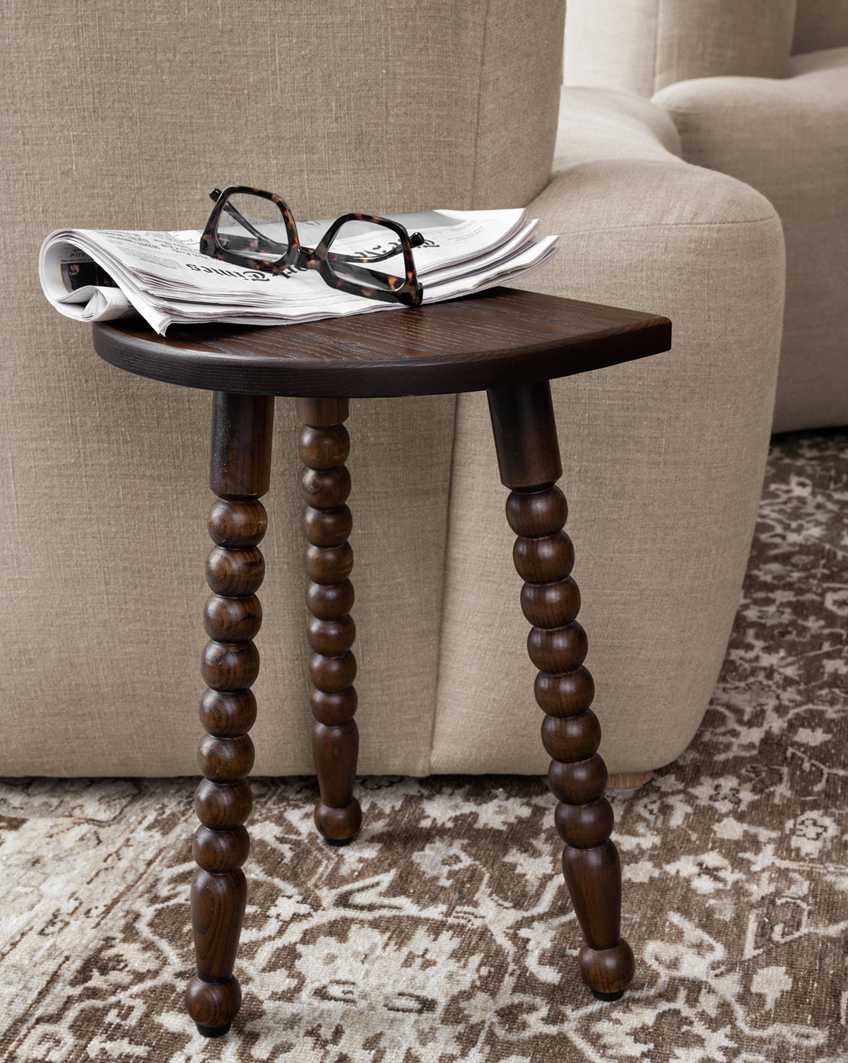 Tabouret scandinave en bois massif, finition naturelle, pour salon