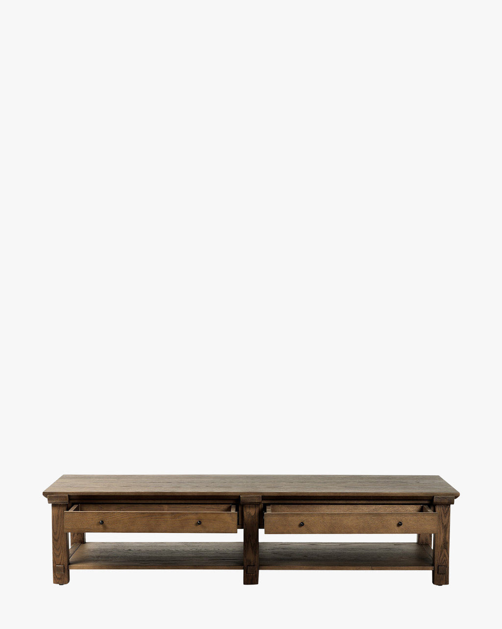 Table Basse Traditionnelle en Chêne avec Assemblages Traditionnels et Tiroirs de Rangement Intégrés pour Salon