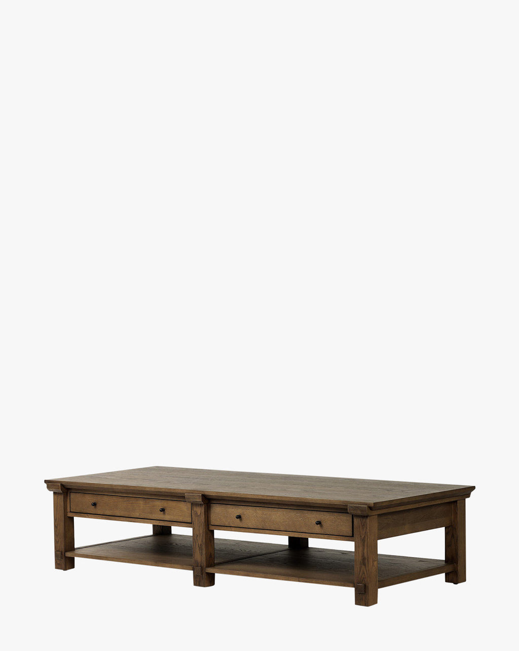 Table Basse Traditionnelle en Chêne avec Assemblages Traditionnels et Tiroirs de Rangement Intégrés pour Salon