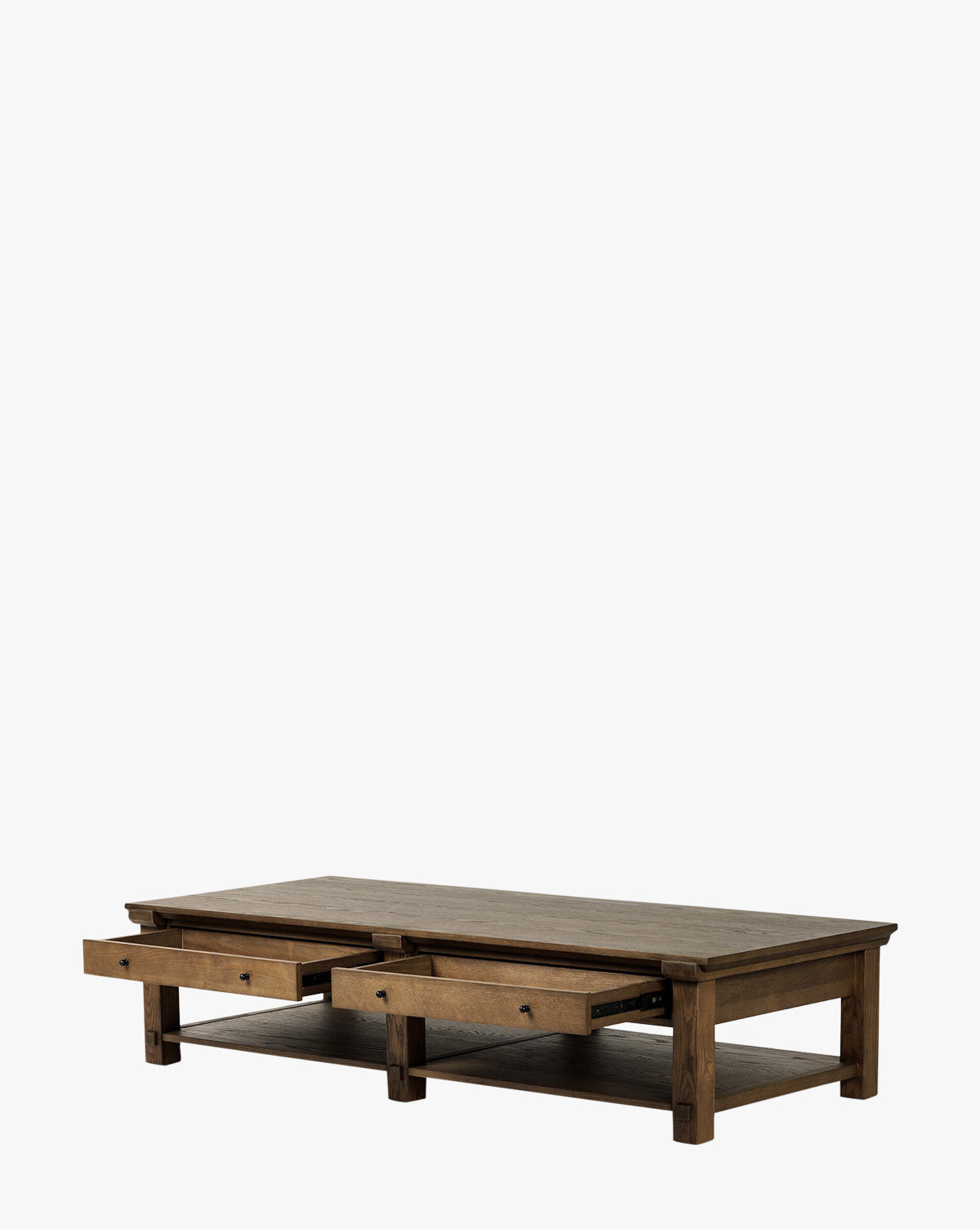 Table Basse Traditionnelle en Chêne avec Assemblages Traditionnels et Tiroirs de Rangement Intégrés pour Salon