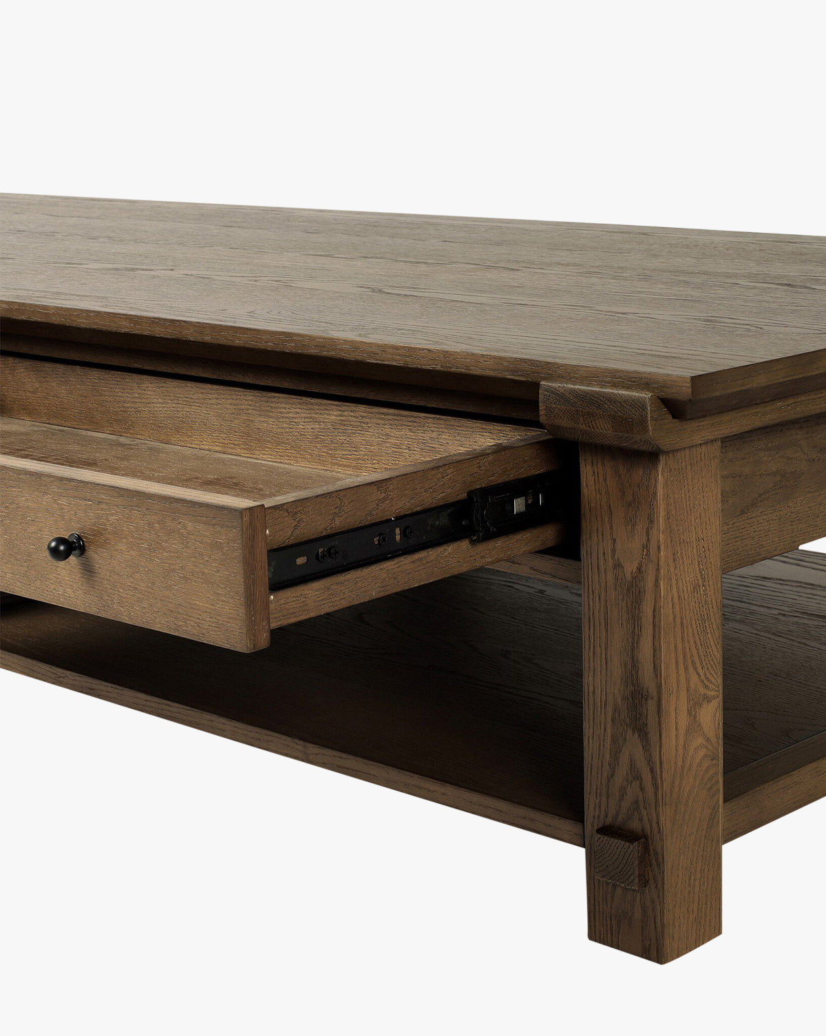 Table Basse Traditionnelle en Chêne avec Assemblages Traditionnels et Tiroirs de Rangement Intégrés pour Salon