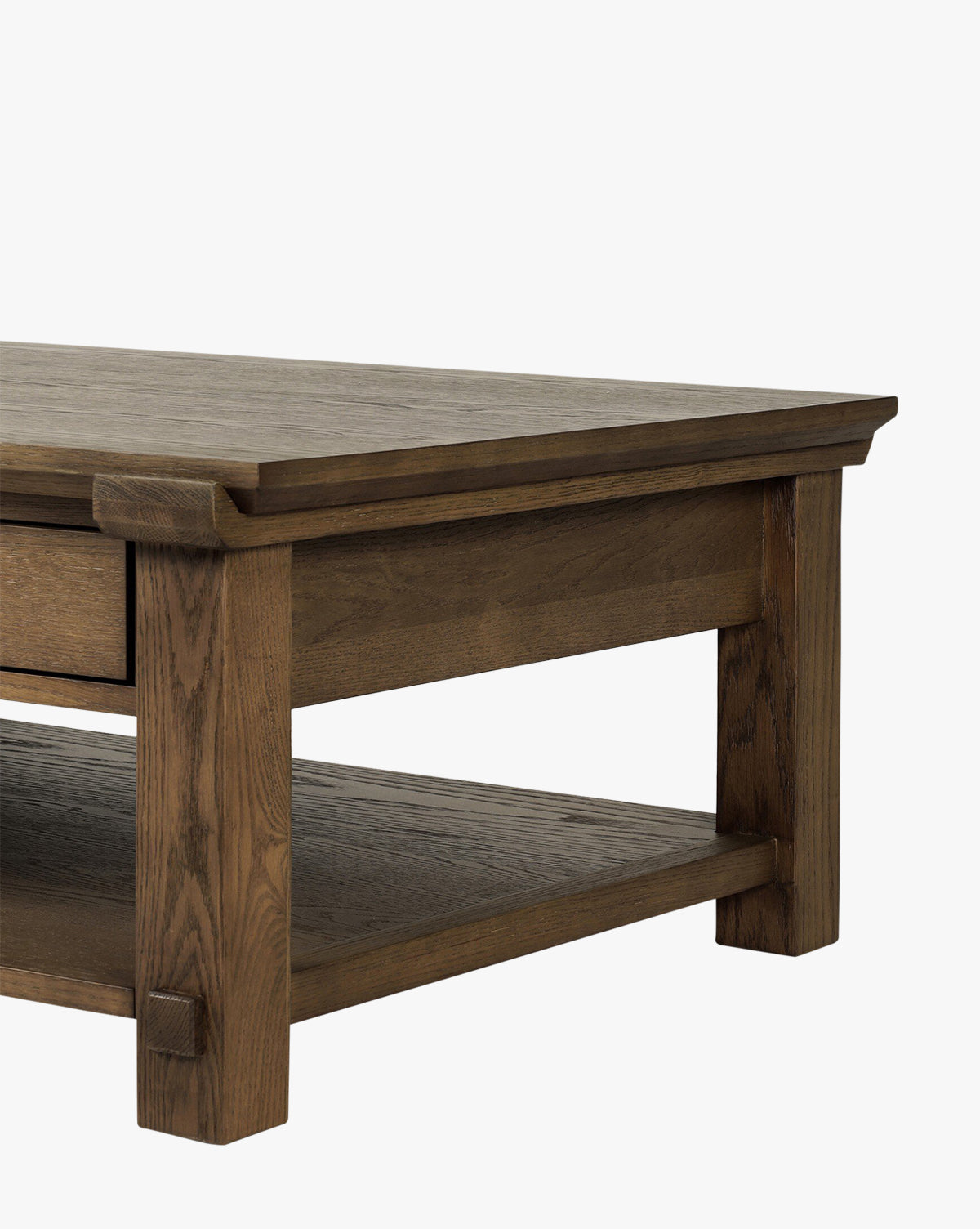 Table Basse Traditionnelle en Chêne avec Assemblages Traditionnels et Tiroirs de Rangement Intégrés pour Salon
