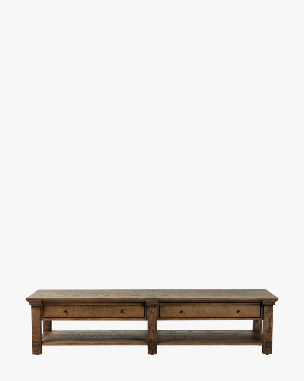 Table Basse Traditionnelle en Chêne avec Assemblages Traditionnels et Tiroirs de Rangement Intégrés pour Salon