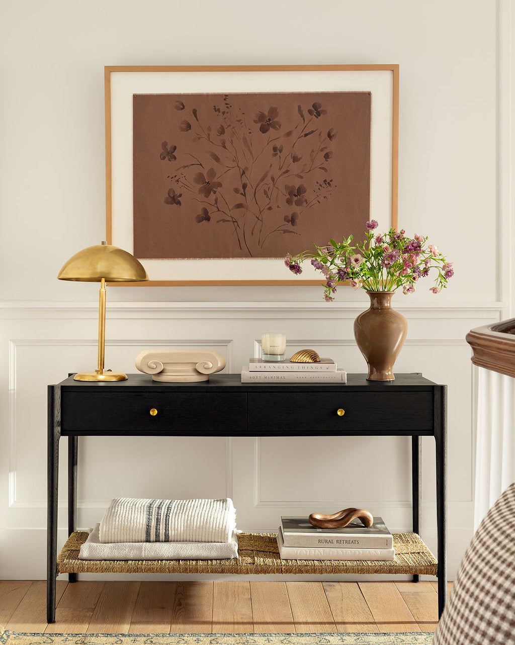 Console moderne en bois avec 2 tiroirs de rangement pour le salon