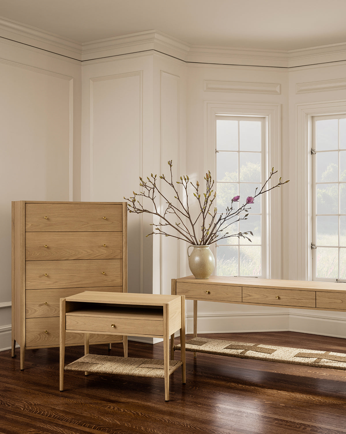 Console moderne en chêne blanc au fini naturel pour le salon
