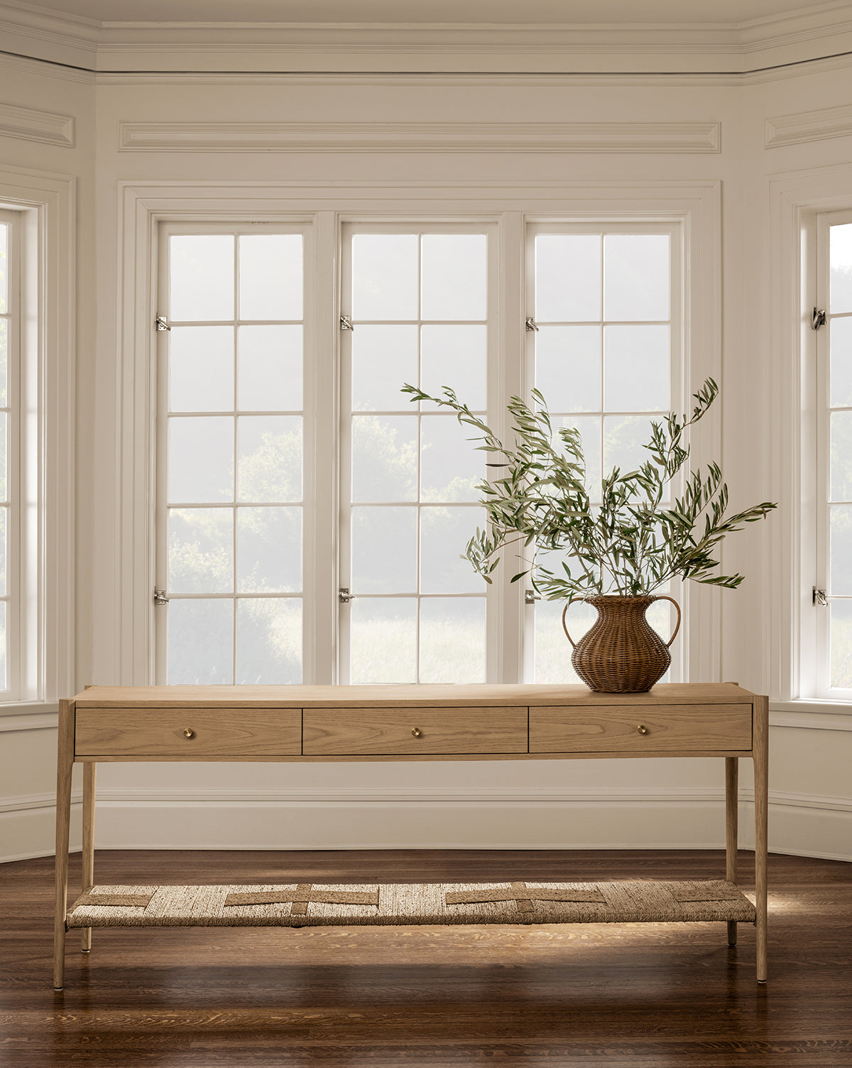 Console moderne en chêne blanc au fini naturel pour le salon